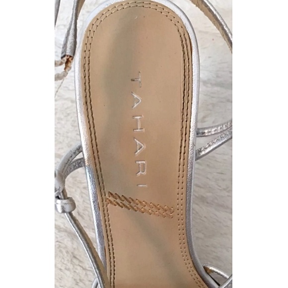 TAHARI MABEL Silver Leather Lariat Knot Slingback - Picture 6 of 8